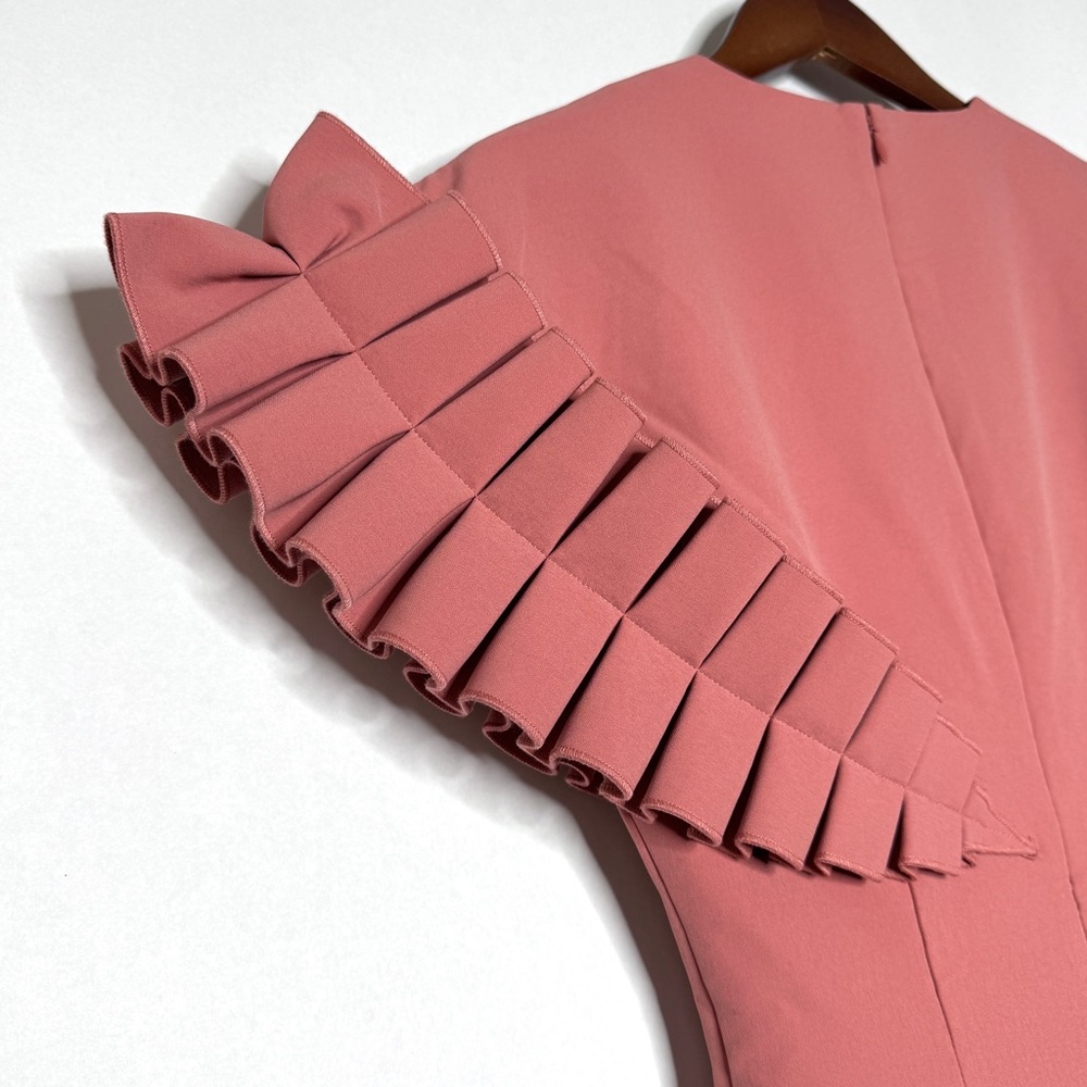 Andrea Iyamah Safia Dress Pink Peach Rose Pleat Ruffle Mini Easter SZ Small - Picture 12 of 16